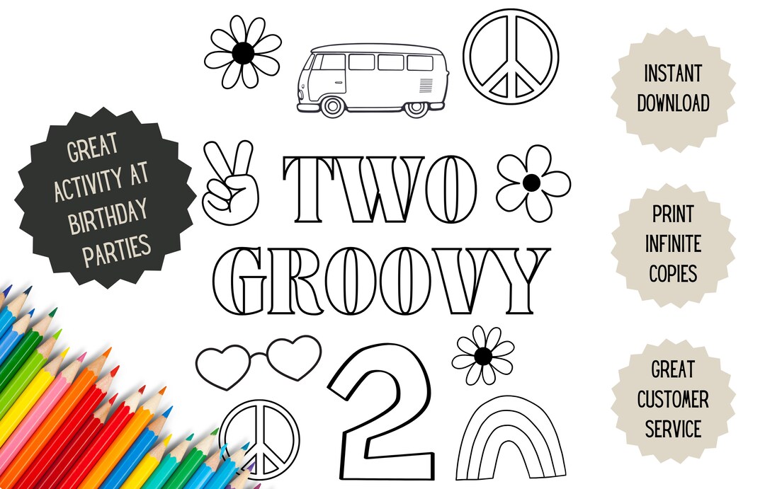 Groovy 2nd Birthday Coloring Page Retro Fun for Little Ones, Coloring ...