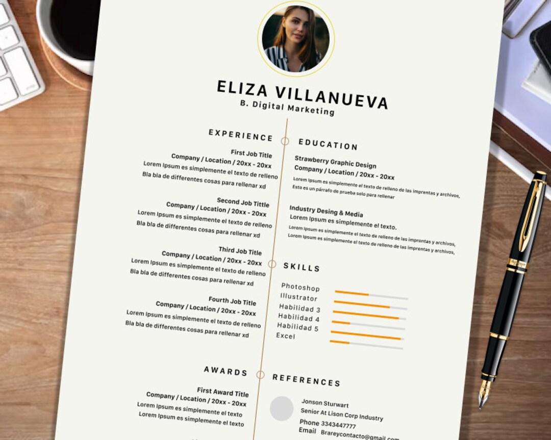 Beautiful Single Page CV Template With Photo Etsy Beautiful Single Page CV Template With Photo Etsy