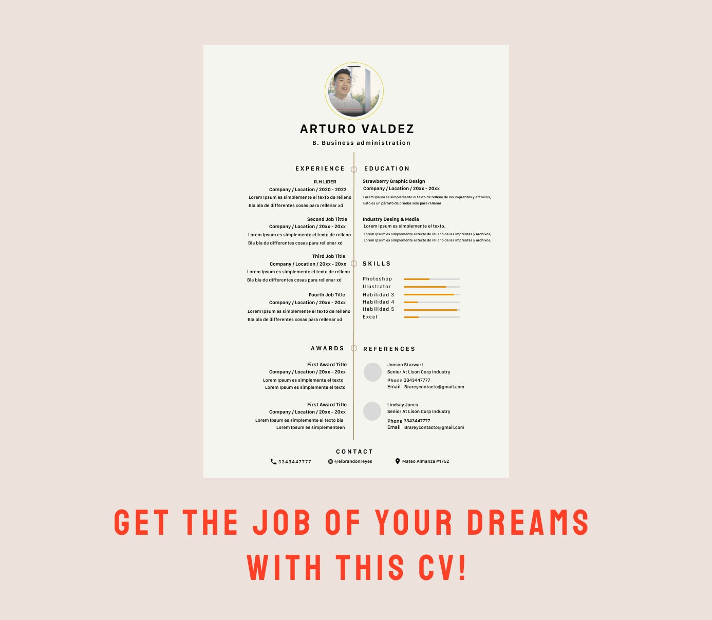 Beautiful Single Page CV Template With Photo Etsy Beautiful Single Page CV Template With Photo Etsy