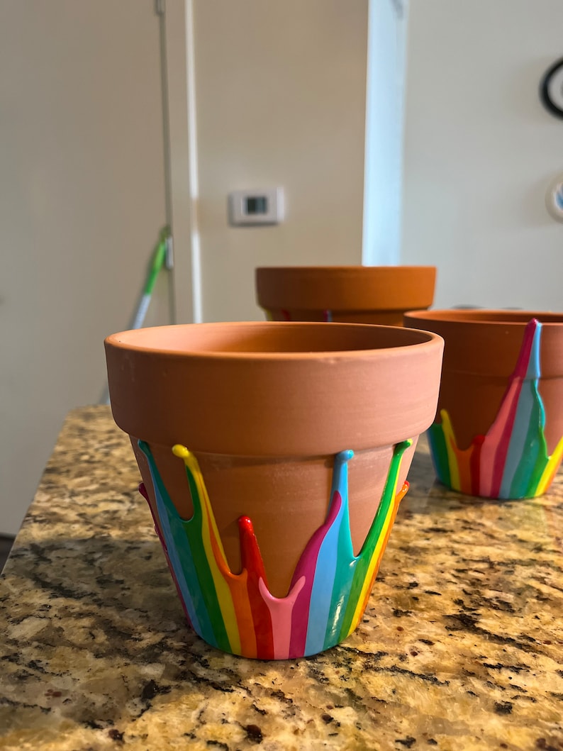 Custom Drip Paint Terracotta Planters Etsy