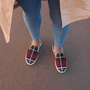 Red and Blue Plaid Women’s Slip-on Canvas Shoes (matching dress available)