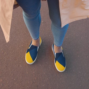 Blue and Yellow Pattern Women’s Slip-on Canvas Shoes (Matching Dress is Available)