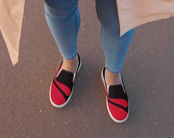 Red and Black Women’s Slip-on Canvas Shoes