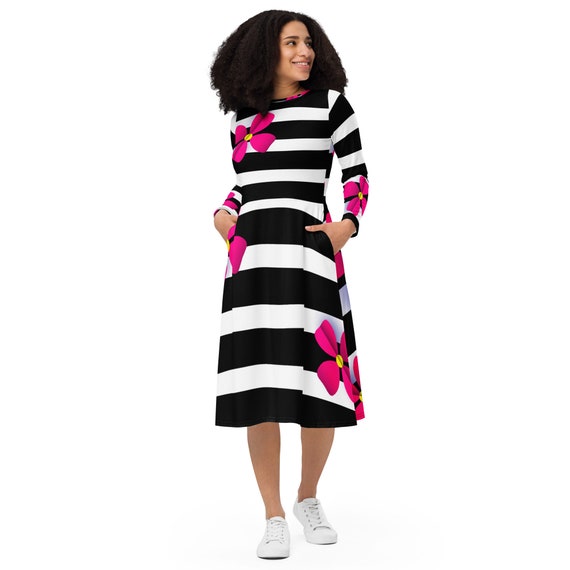 pink black and white dress Felismina Color Block Satin Maxi Set Black and White Stripes with