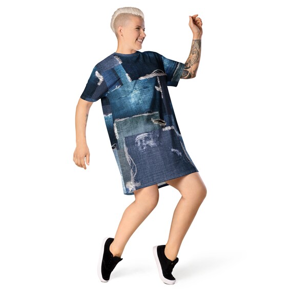 white christmas dresses Blue Washed Distressed Denim Shirt Dress