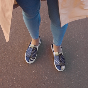 Denim-like Plaid Women’s Slip-on Canvas Shoes (matching dress and bomber jacket available)