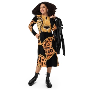 ゼブラプリント ミディドレス ゼブラプリント 全面プリント 長袖ミディドレス - Etsy 日本