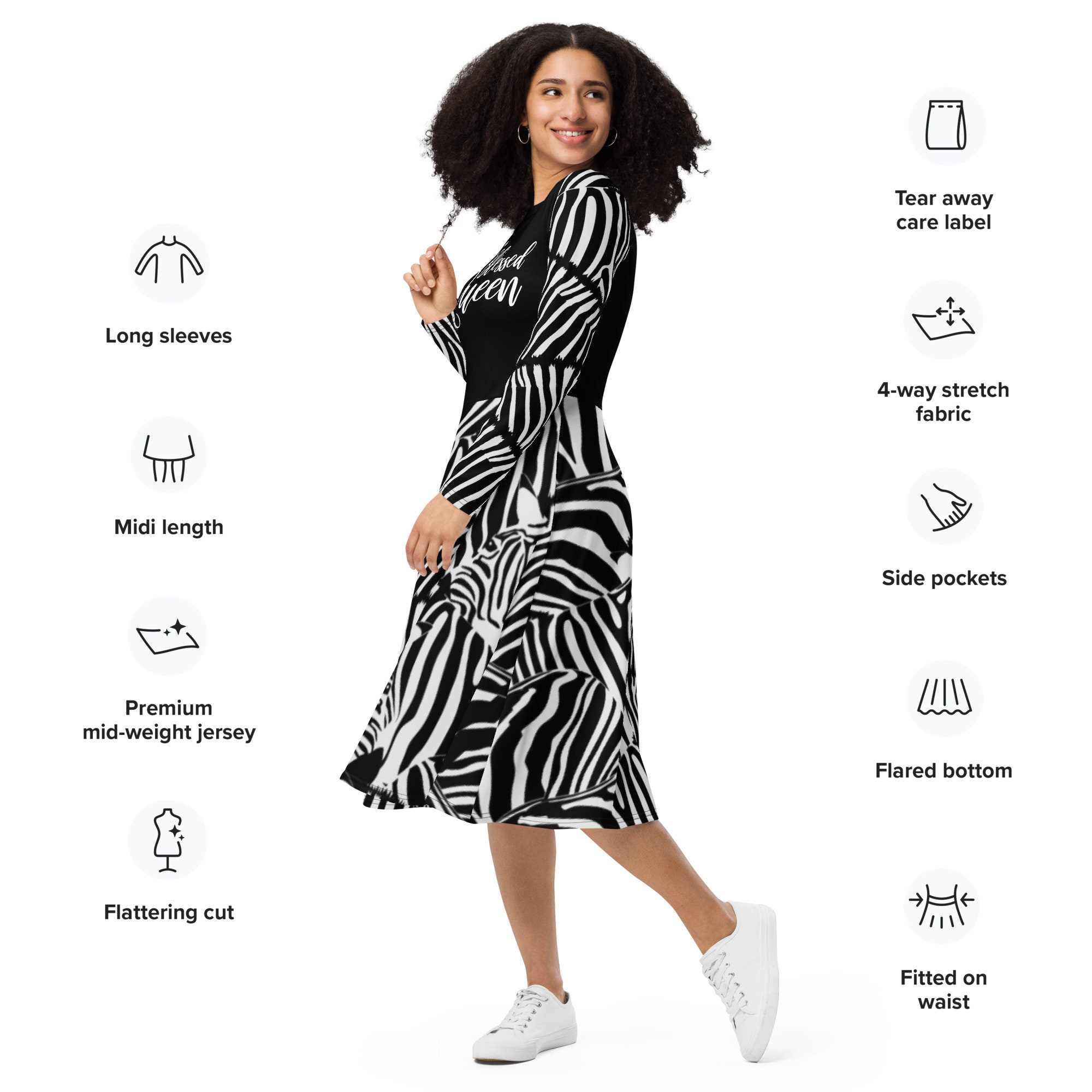 ゼブラプリント 全面プリント 長袖ミディドレス - Etsy 日本