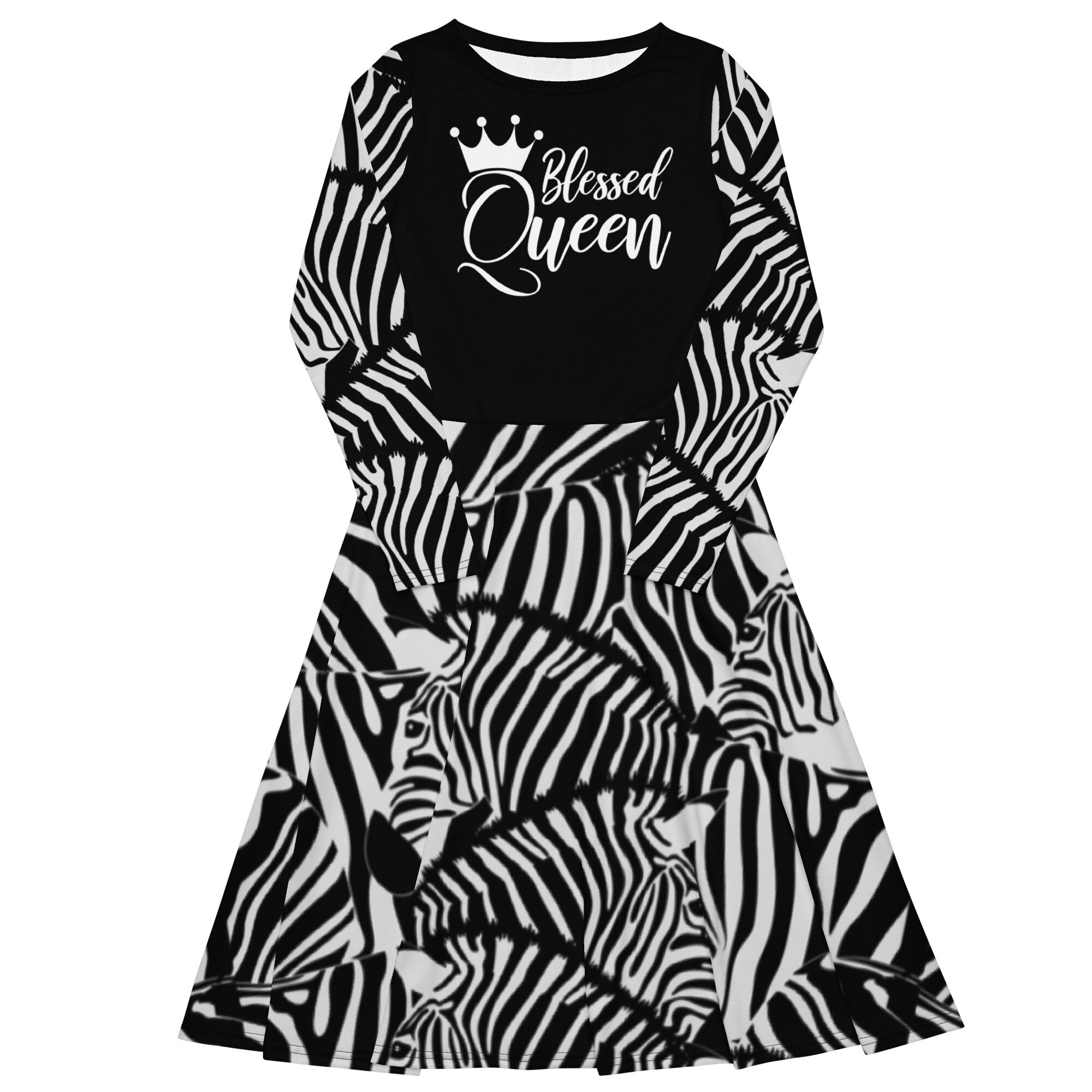 ゼブラプリント 全面プリント 長袖ミディドレス - Etsy 日本