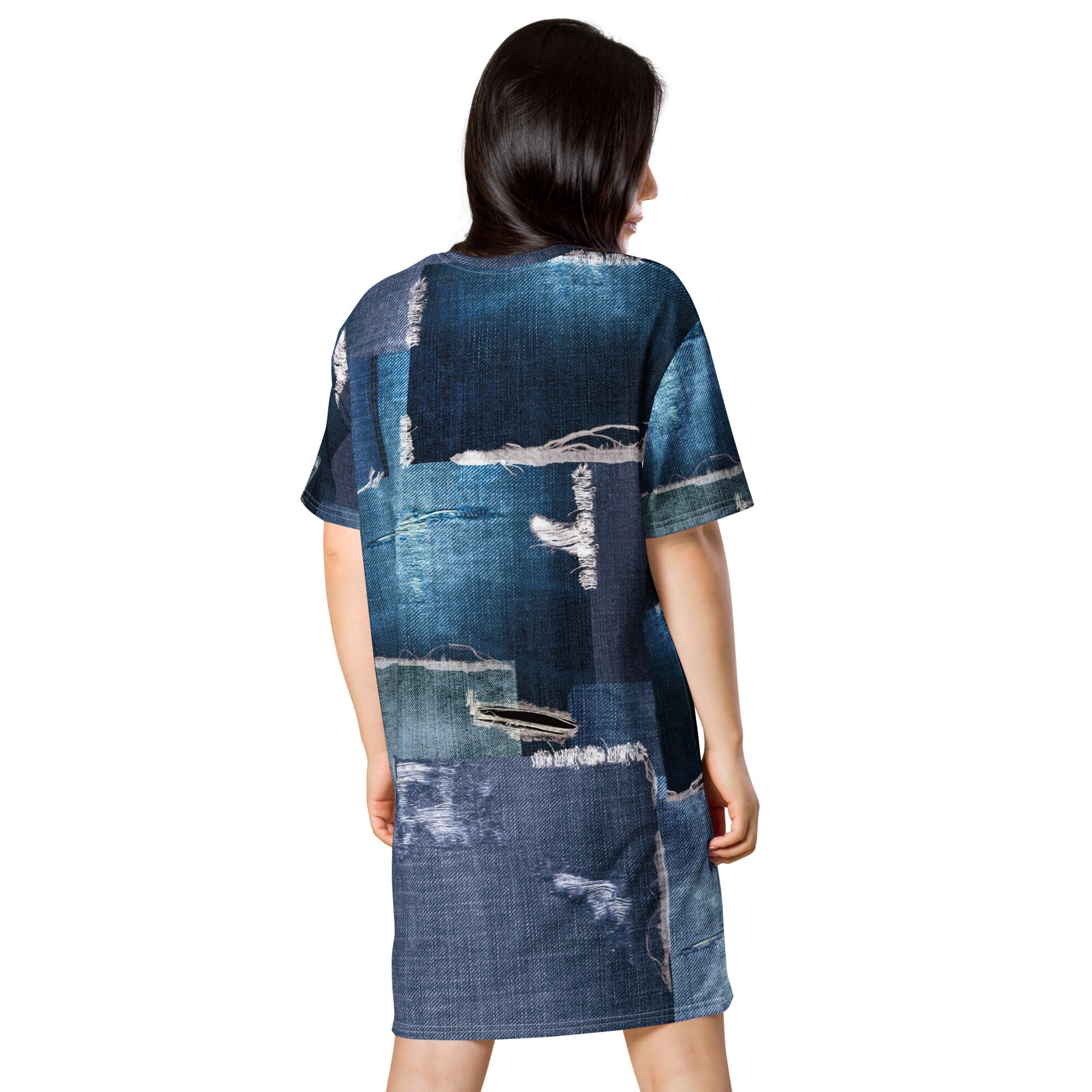 Ripped Denim Like T-Shirt Dress