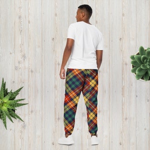 Blue Red Green Plaid Unisex Track Pants (matching bomber jacket available)