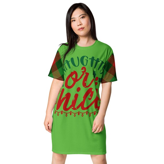 Merry Christmas Naughty or Nice T-shirt Dress - Etsy