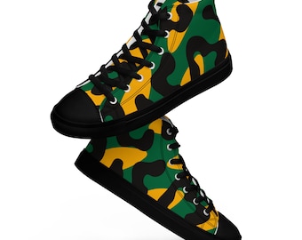 Green Yellow and Black Cheetah Women's High Top Canvas Shoes