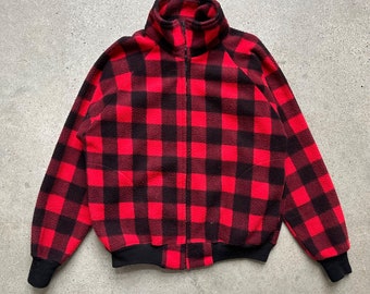 Vintage Saftback Red/Black Checkered Fleece Zip Up Jacket