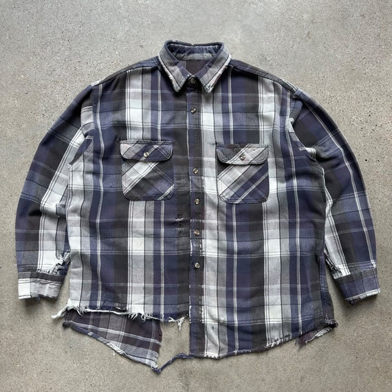 Vintage 70s Grunge Distressed Flannel Shirt - image 1