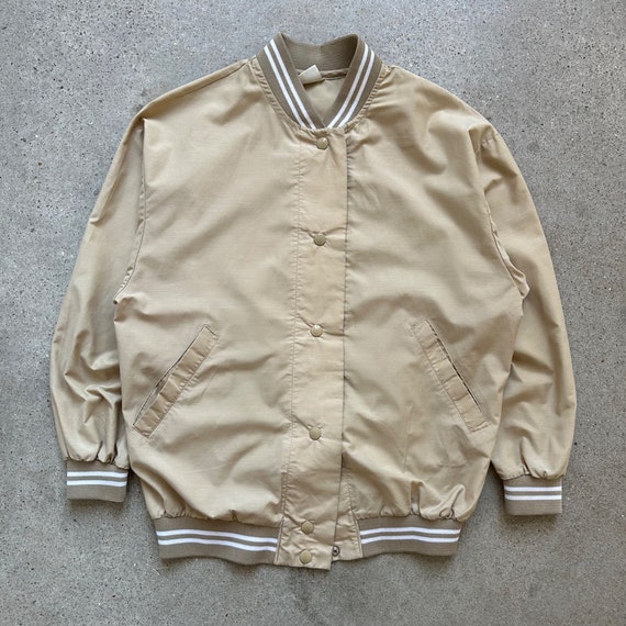 Vintage Cream Tan Blank Satin Bomber Lightweight J