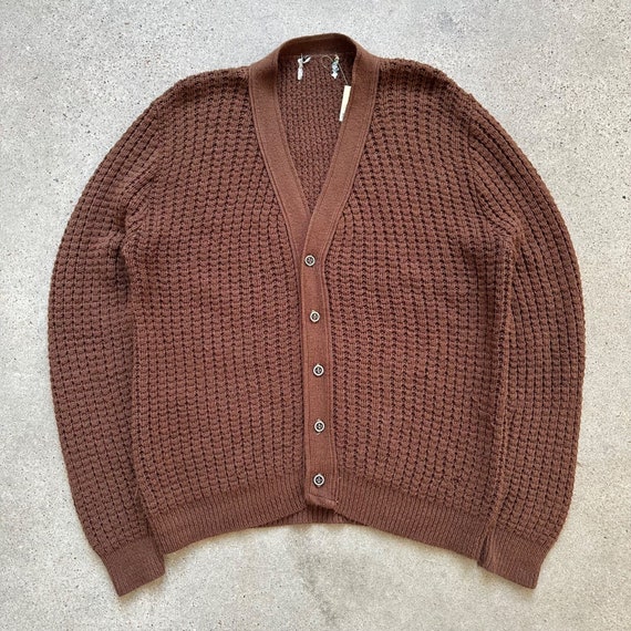 Vintage 60s/70s Knit Cardigan Sweater Brown - image 1