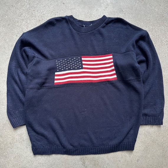 Vintage USA Flag Knit Sweater Preppy Polo Top