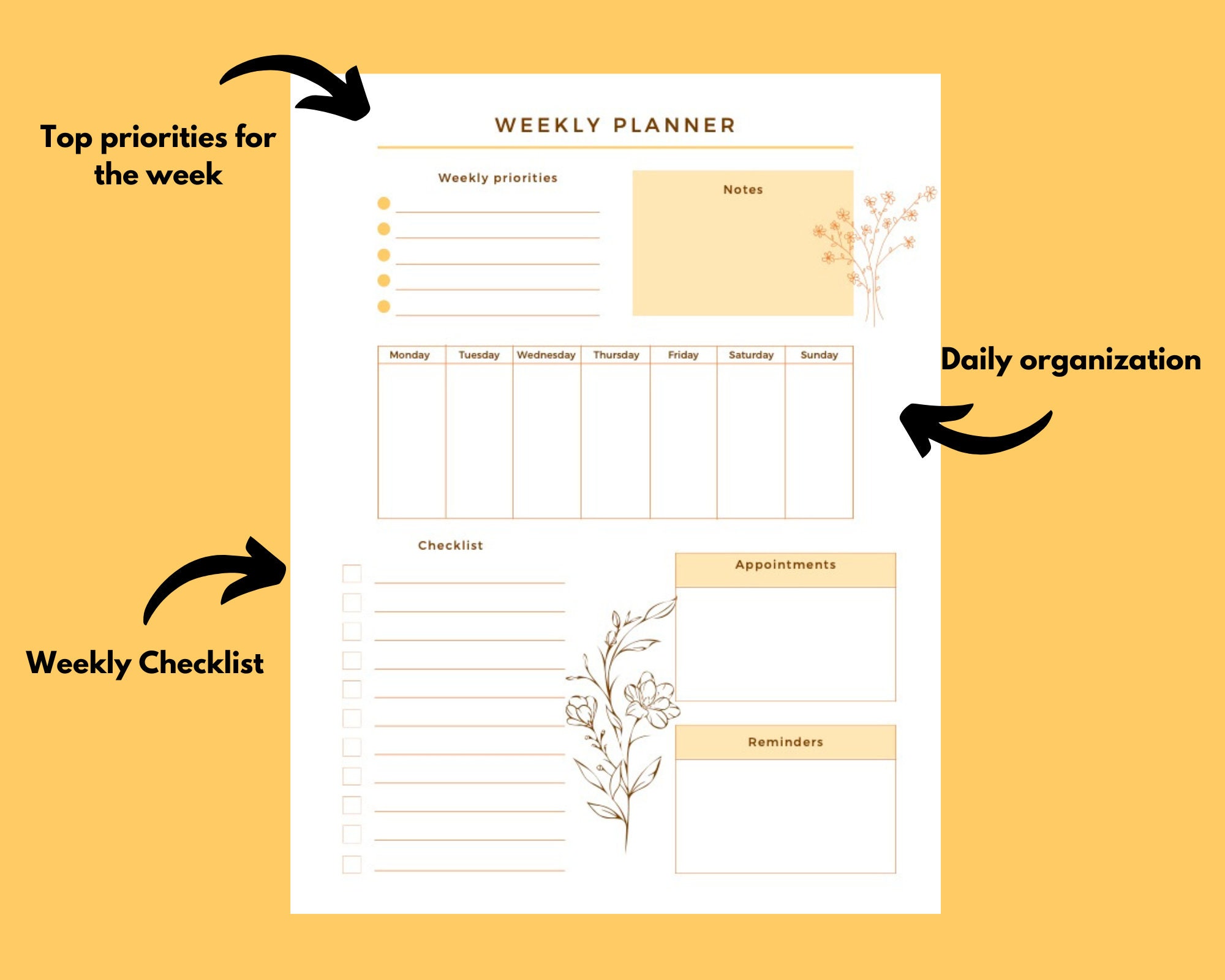 Weekly Planner | Daily Planner | Productivity Planner | Printable ...