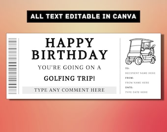 Golf Reise Geburtstag Geschenk Ticket Vorlage - Golf Reise Geschenk Karte Gutschein Zertifikat Coupon - druckbare Überraschung Geschenk Idee - Golfen
