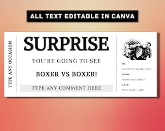 Boxen Überraschung Geschenk Ticket Vorlage - Boxkampf Kampf Geschenkkarte Gutschein Zertifikat Coupon - druckbare Überraschung Geschenkidee - bearbeitbar