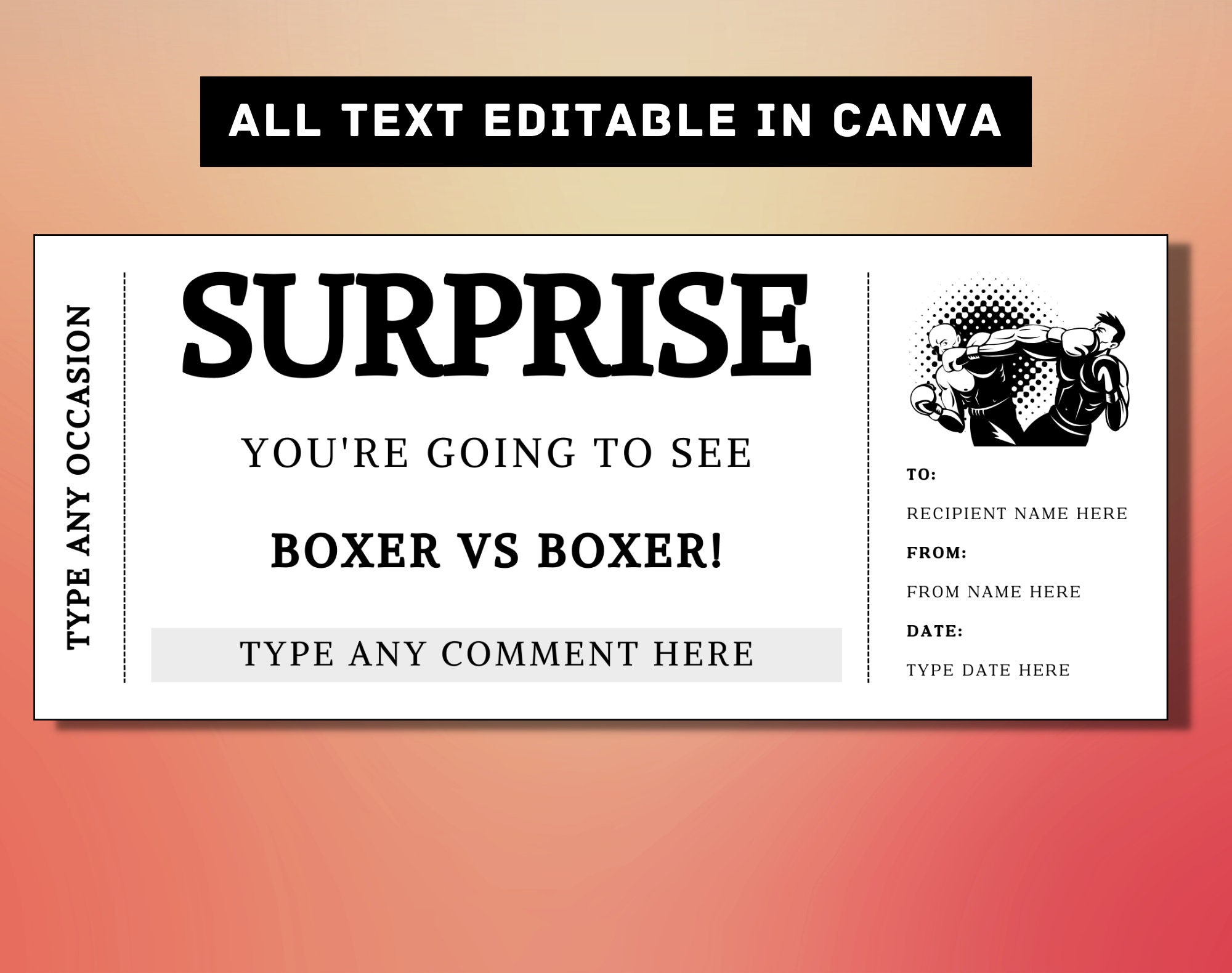 Boxing Surprise Gift Ticket Template - Boxing Match Fight Gift Card ...