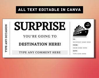 Cruise Boarding Pass Surprise Gift Ticket Template, Cruise Gift Card Voucher Certificate Coupon, Printable Surprise Gift Idea, Cruise Reveal