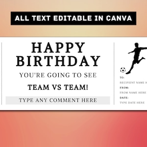 Soccer Game Birthday Gift Ticket Template - Ticket to a Soccer Game - Gift Card Voucher Certificate Coupon - Printable Surprise Gift Idea