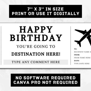 Plane Boarding Pass Birthday Gift Ticket Template Airplane Flight Gift Card Voucher Certificate Coupon Printable Surprise Gift Idea, DIY image 2