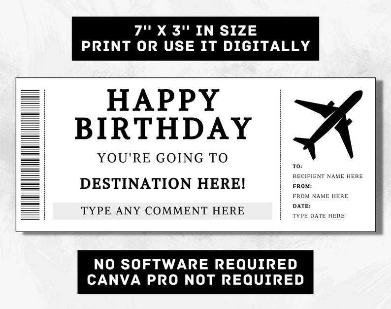 Plane Boarding Pass Birthday Gift Ticket Template Airplane Flight Gift Card Voucher Certificate Coupon Printable Surprise Gift Idea, DIY zdjęcie 2