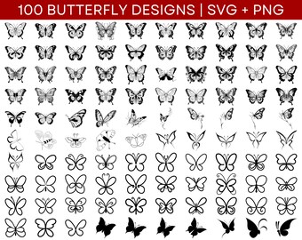 Paquete SVG de mariposa - Paquete PNG de mariposa - Clipart de mariposa - Archivos de corte SVG de mariposa para Cricut, Silueta de mariposa, Vector de mariposa