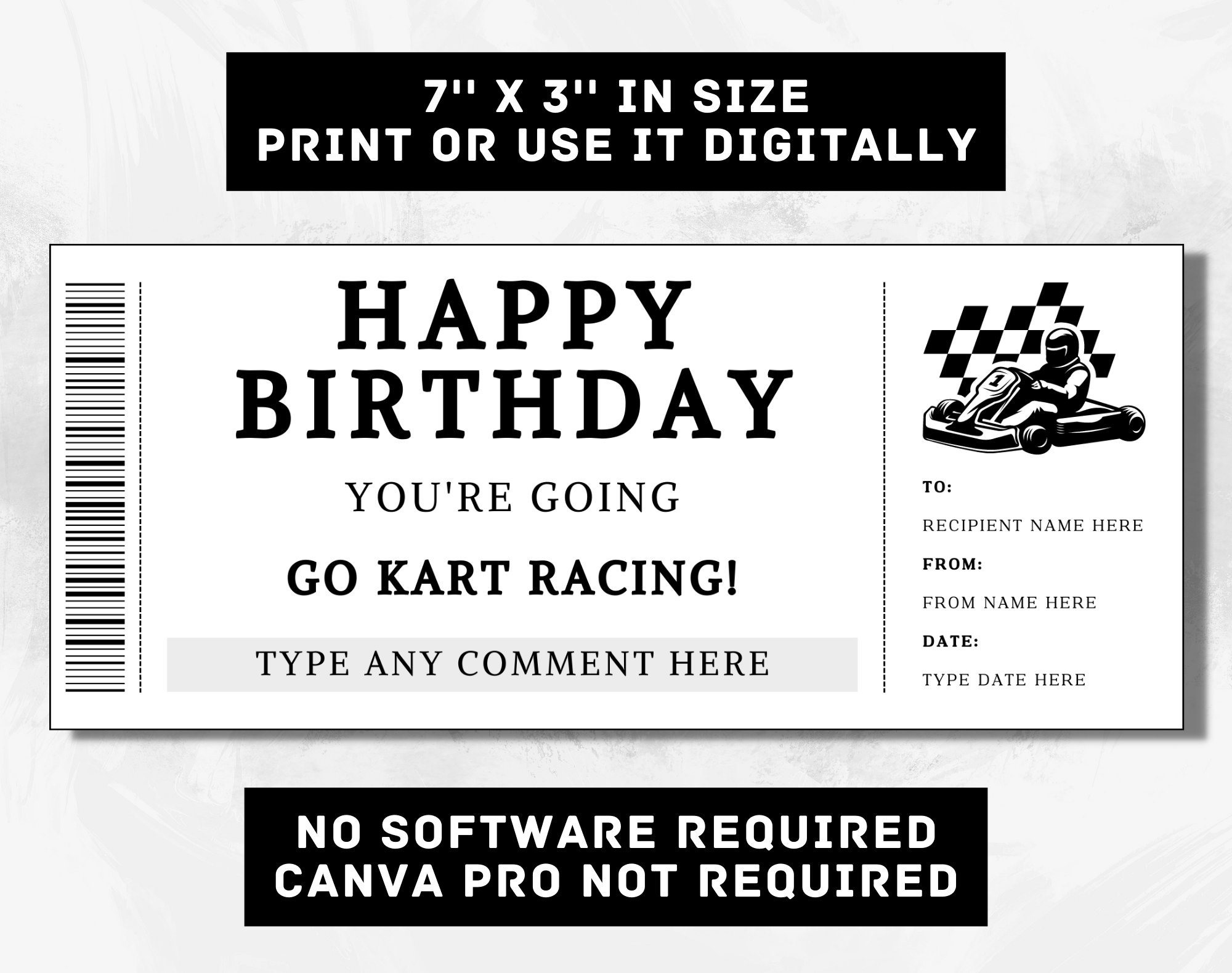 Go Kart Racing Birthday Gift Ticket Template - Racing Gift Card Voucher ...