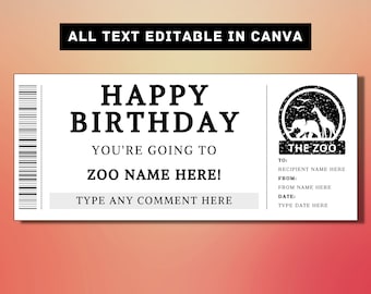 Zoo-Geburtstags-Geschenk-Eintrittskarten-Vorlage - Zoo-Reise-Geschenkkarte-Gutschein-Gutschein-Coupon - druckbare Überraschungs-Geschenkidee - Überraschungsausflug in den Zoo