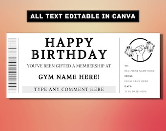 Fitnessstudio Geburtstag Geschenk Ticket Vorlage - Workout Fitness Pass Geschenkkarte Gutschein Zertifikat Coupon - druckbare Überraschungsgeschenkidee