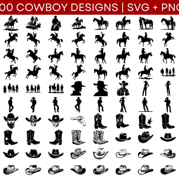 Cowboy SVG Bundle - Cowboy PNG Bundle - Cowboy Clipart - Cowboy SVG Cut Files for Cricut - Cowboy Silhouette - Cowgirl Svg Png - Western Svg