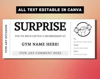 Fitnessstudio Mitgliedsüberraschung Geschenk Ticket Vorlage - Workout Fitness Pass Geschenkkarte Gutschein Zertifikat Coupon - druckbare Überraschungsgeschenkidee