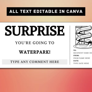 Waterpark Surprise Gift Ticket Template - Aqua Park Gift Card Voucher Certificate Coupon - Printable Surprise Gift Idea - Waterslide