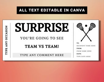Lacrosse Spiel Überraschung Geschenk Ticket Vorlage - Lacrosse Geschenkkarte Gutschein Zertifikat Coupon - druckbare Geburtstagsgeschenkidee