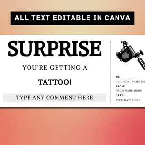 Tattoo Surprise Gift Ticket Template - Get Inked Tattoo Gift Card Voucher Certificate Coupon - Printable Birthday Gift Idea