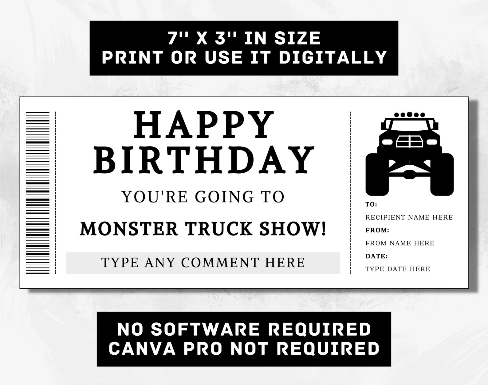 Monster Truck Show Birthday Gift Ticket Template Monster Truck Gift