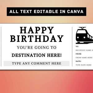 Train Boarding Pass Birthday Gift Ticket Template - Train Boarding Pass Gift Card Voucher Certificate Coupon - Printable Surprise Gift Idea