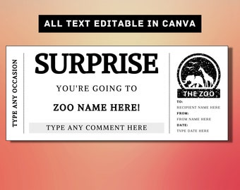 Zoo Surprise Gift Ticket Template - Zoo Trip Gift Card Voucher Certificate Coupon - Printable Birthday Gift Idea - Surprise trip to the Zoo