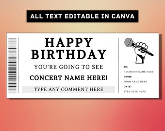 Konzert Geburtstag Geschenk Ticket Vorlage - Show, Event, Musical, Band Geschenkkarte Gutschein Zertifikat Coupon - druckbare Überraschungsgeschenkidee