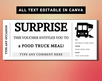 Food Truck Überraschung Geschenk Ticket Vorlage - Essen, Abendessen, Abend ausgehen Geschenk Karte Gutschein Zertifikat Coupon - druckbare Überraschung Geschenk Idee