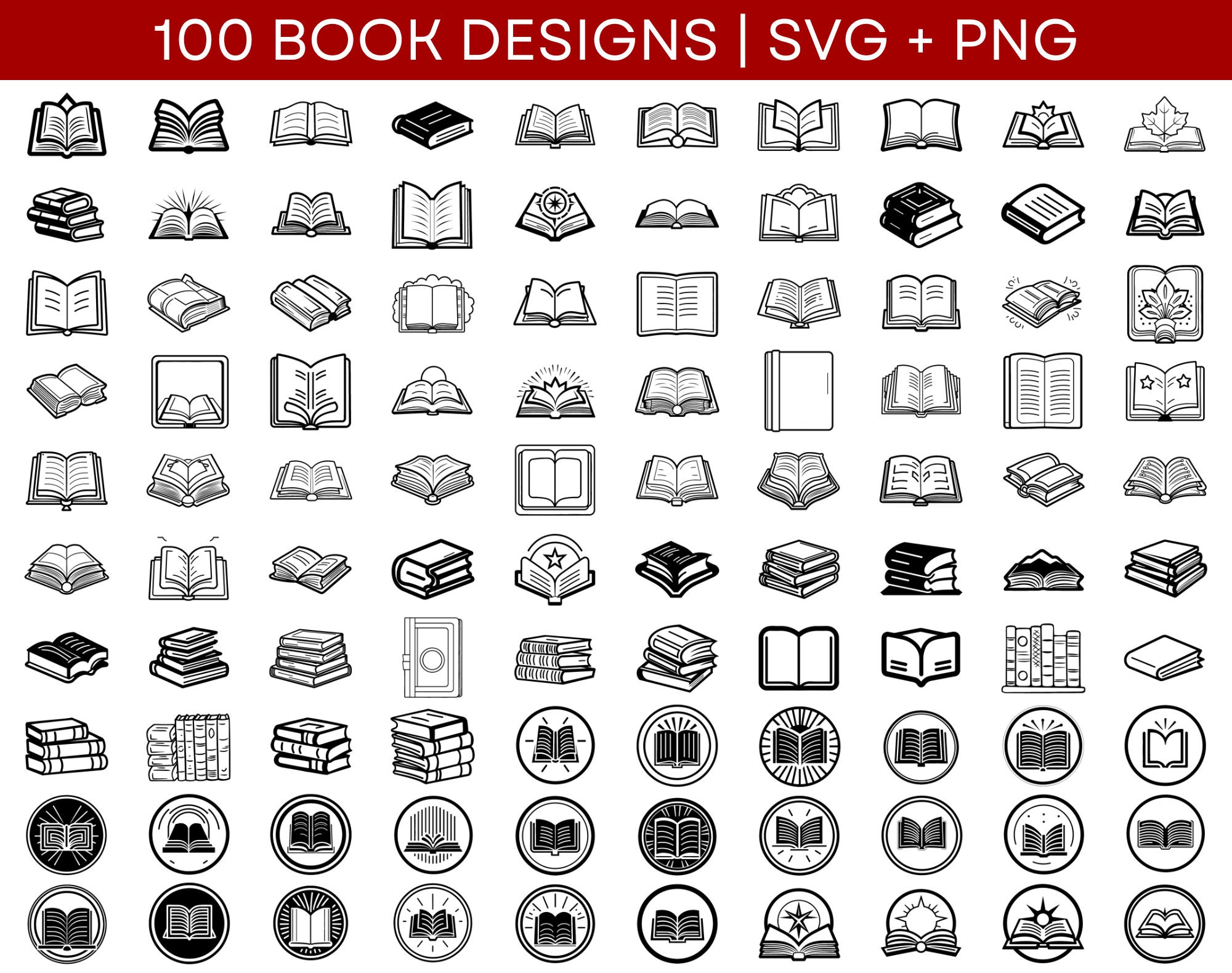 Books SVG Bundle Books PNG Bundle Books Clipart Book SVG Cut Files for ...
