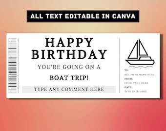Boat Trip Birthday Gift Ticket Template - Boat Cruise Gift Card Voucher Certificate Coupon - Printable Surprise Gift Idea