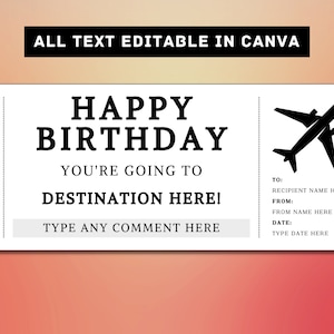 Plane Boarding Pass Birthday Gift Ticket Template Airplane Flight Gift Card Voucher Certificate Coupon Printable Surprise Gift Idea, DIY zdjęcie 1