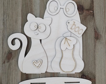 Ghost cat pumpkin Shelf Sitter  Kit