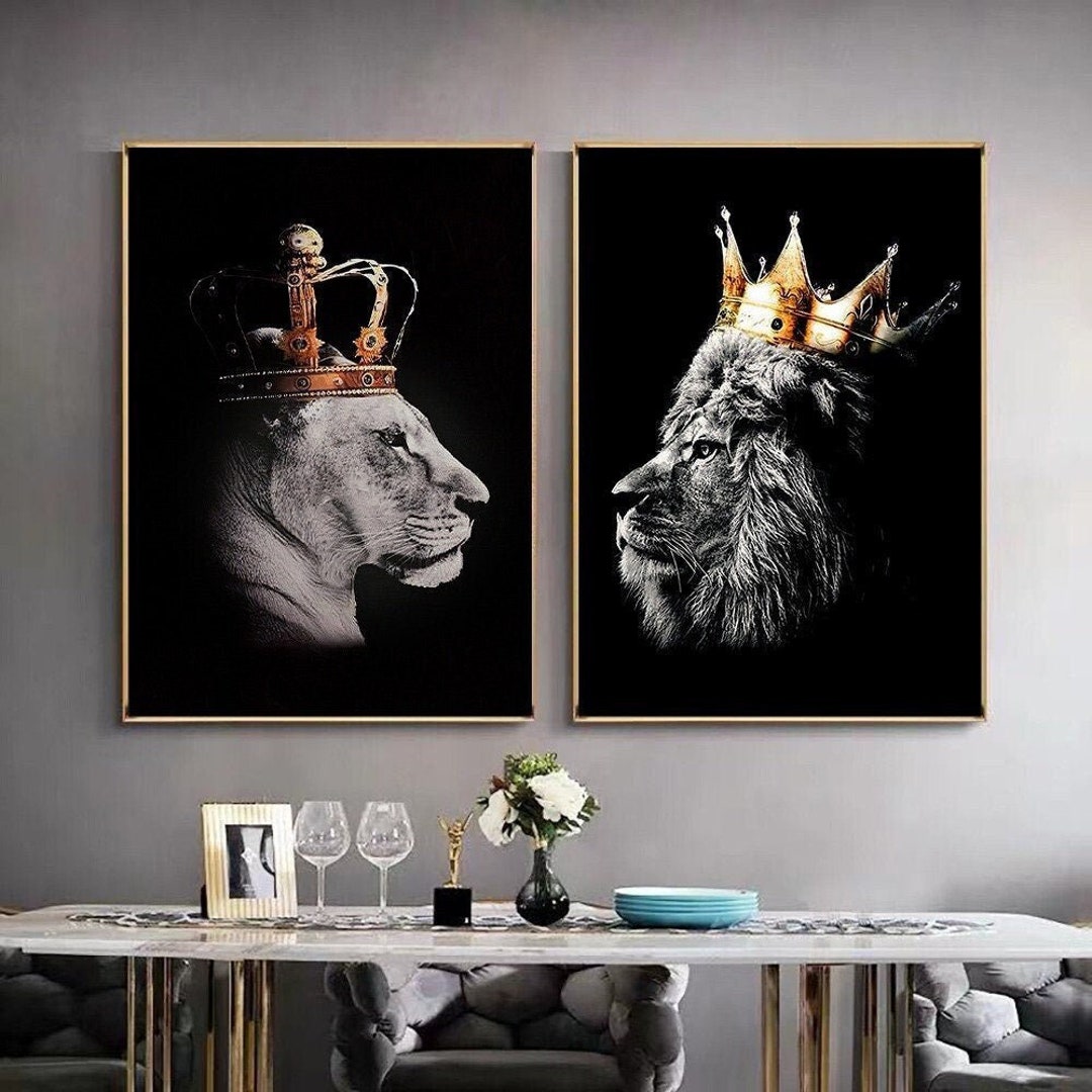 Black Lion King and Lioness Queen Painting Wall Art Picture - Etsy