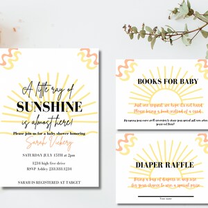 Sunshine Baby Shower Einladung mit Büchern für Baby Card & Windel Tombola